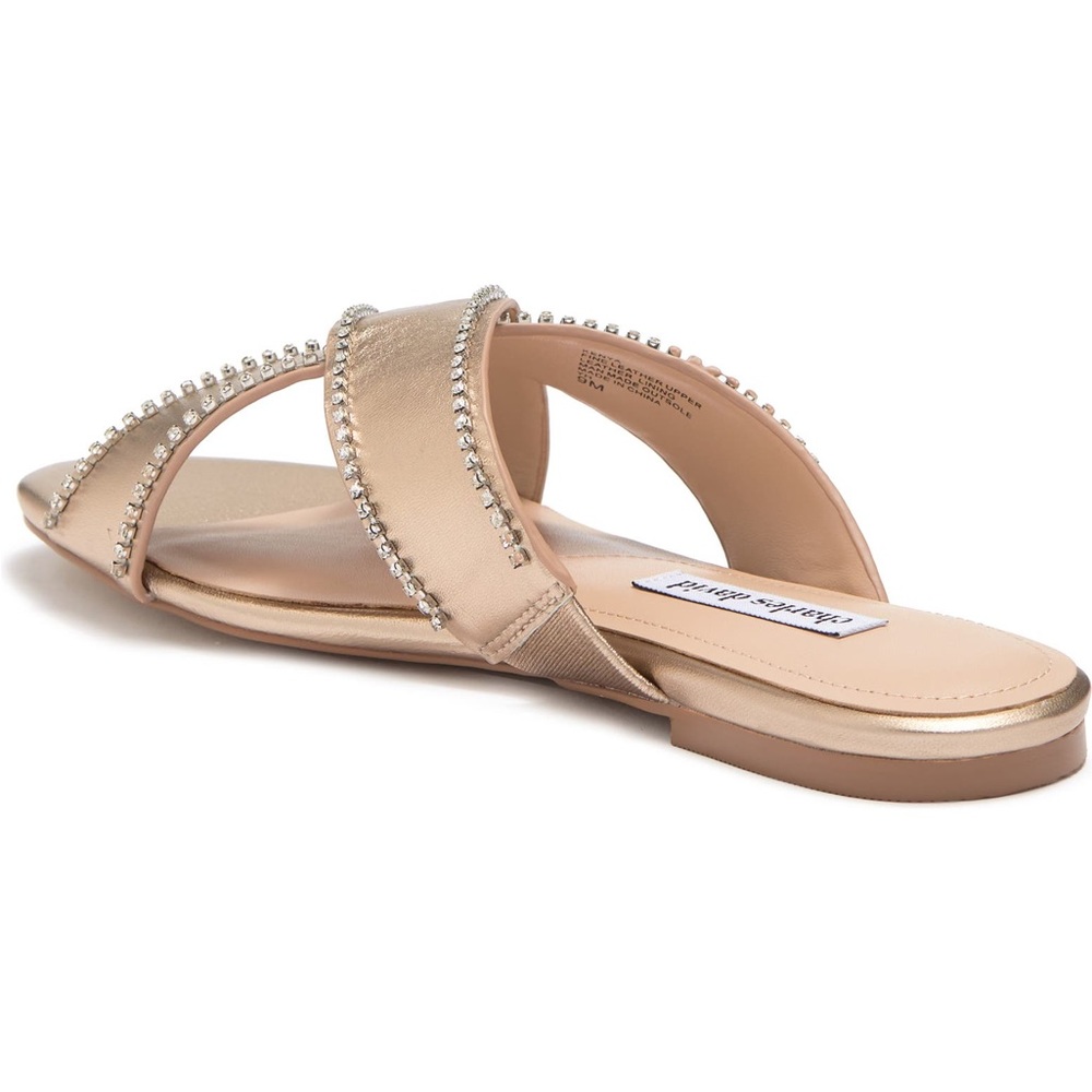 CHARLES DAVID KENYA EMBELLISHED METALLIC LEATHER FLAT SANDALS SIZE 9 NEW IN BOX - Picture 10 of 12